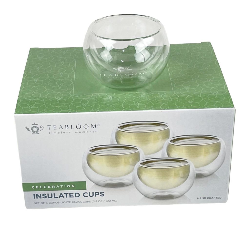 Set 4 TeaBloom Double Walled Insulated Glasses Borosilicate Microwave Dishwash